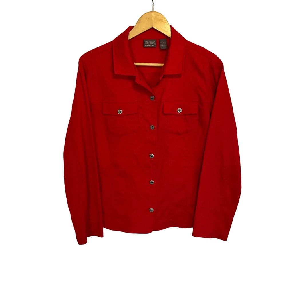 Additions by CHICOS Red Textured Button Front‎ Shirt Jacket Top Size 1